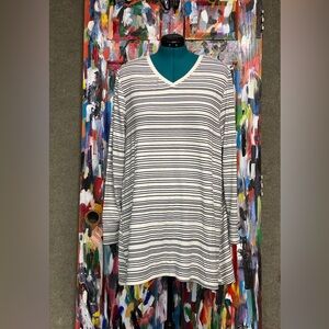 Lu La Roe Cream and Black Striped Shirt Dress - 2XL